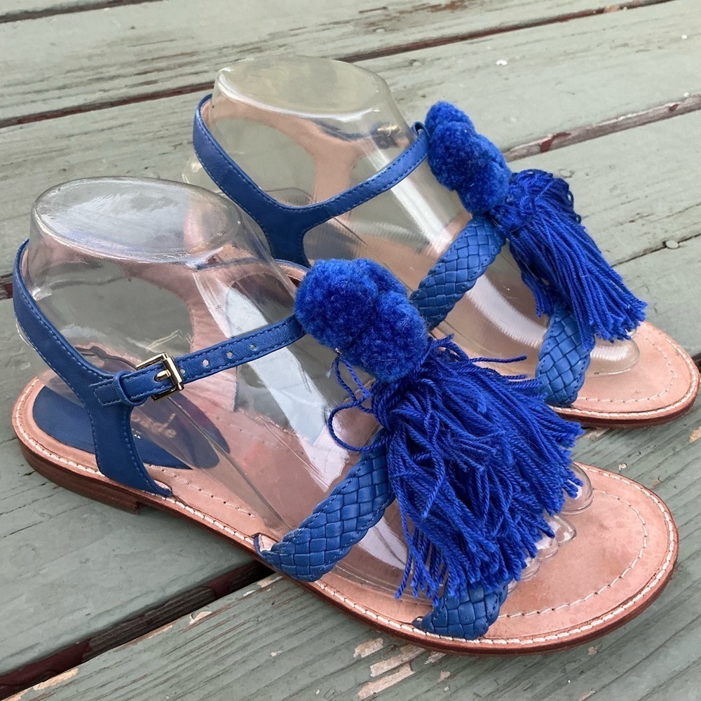 Kate Spade Sunset Sued Blue Tassels Strappy Sandals Size 8